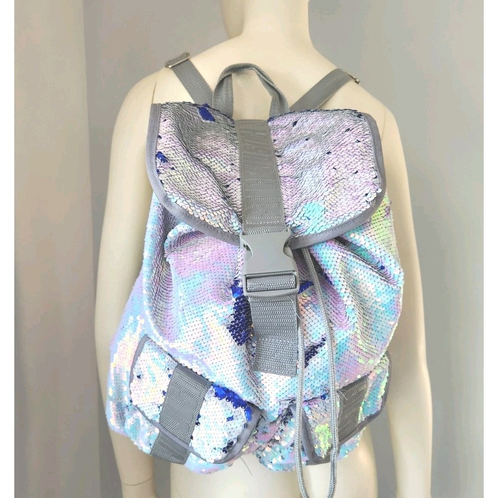 Justice Shimmer Sequin Unicorn Mermaid Iridescent School Backpack Travel Sensory